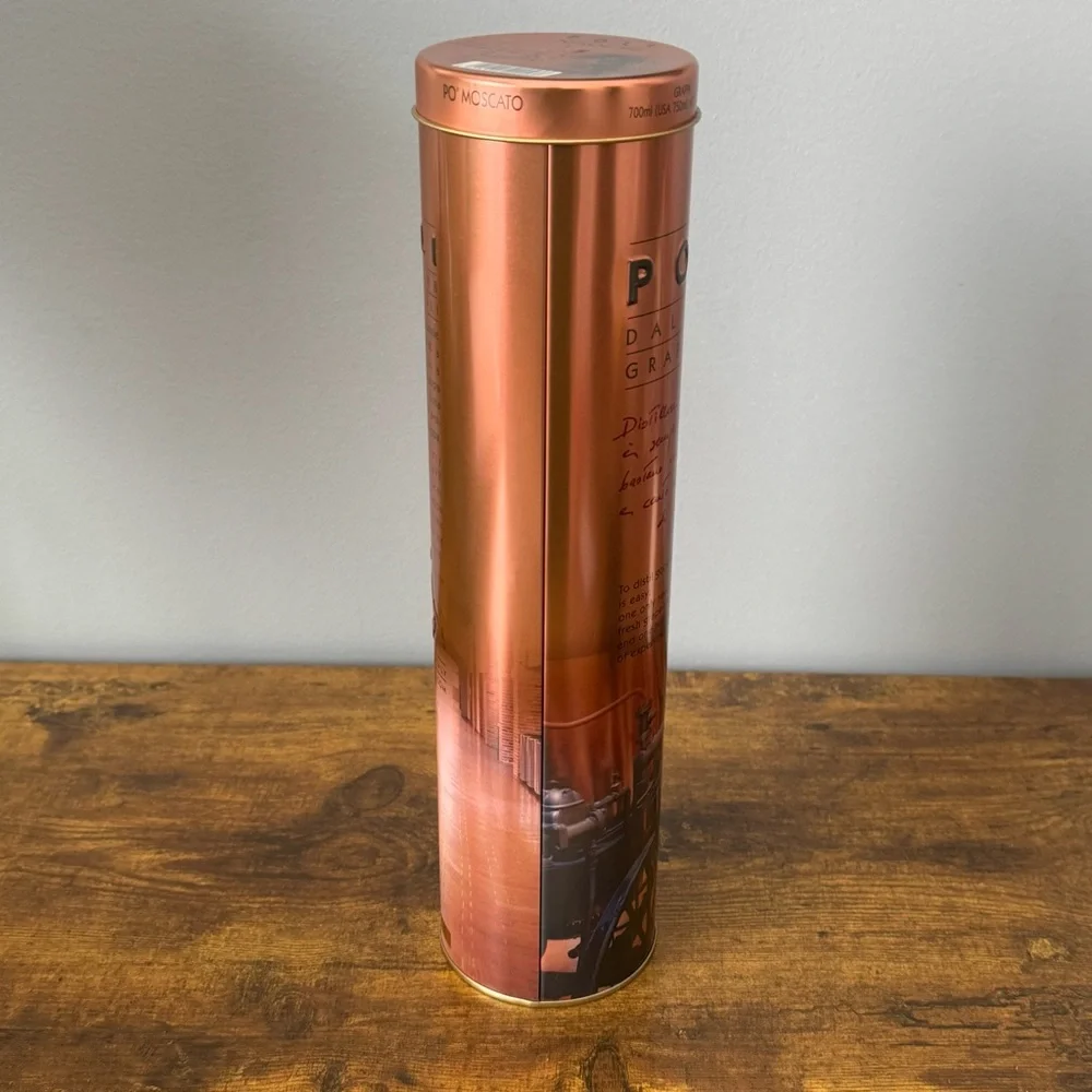 Poli Po’ Moscato Grappa Copper Metal Gift Tube‎ Distillery Display Tin